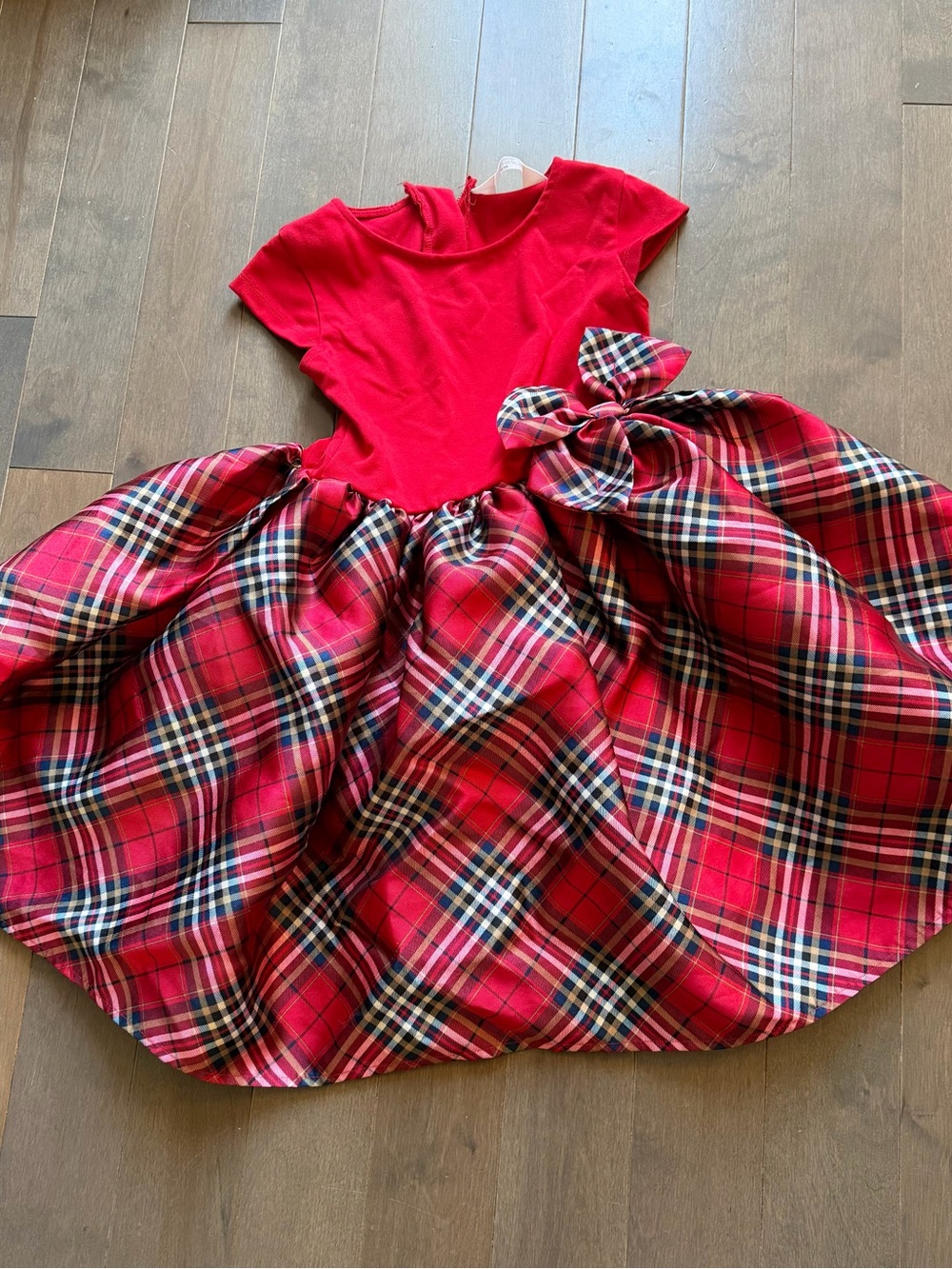H&M Red Plaid Bow Girls' Dress - Festive Party Dress